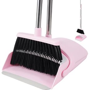 Broom and Dustpan Set, Outdoor Broom Dustpan Combo Set Home Commercial Cleaning Supplies Angle Broom with Long Handle Perfect for Courtyard Garage Street Pink in Saudi Arabia