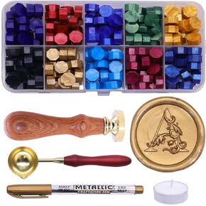 حرف ختم الختم شمع الحرف ، Swangsa 3d Floral Alphabet A Sealing Stamp و 200pcs مجموعة حبات شمع الختم لبطاقات دعوات الزفاف