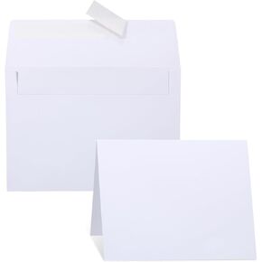 Blank White Cards and Envelopes, 100 Pack 5x7 Inch Heavyweight Folded Note Cards and A7 Envelopes Self Seal, Tent Cards for Greeting, Invitations, Wedding, Baby Shower, Birthday, Thank You Cards