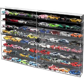 1/64 Scale Model Cars Display Case Wall-Mounted Diecast Toy Car Display Case Storage, Cabinet Lockable for 64 Mini Toys and Hot Wheels（Black, 27.5 X 15.7 X 1.8 inches）