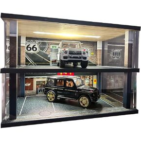 1:24 حالة عرض طراز سيارات Die-Cast مع مصابيح USB. سبيكة سيارات المقتنيات ساحة انتظار السيارات. سيارات رياضية ديوراما مرآب لسرعة ليغو