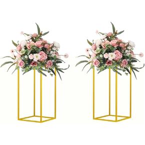 10 Pcs 15.75inch Gold Wedding Flower Vase Metal Column Flower Stand , Geometric Centerpieces Vase for Table, Home Party Wedding Decorations