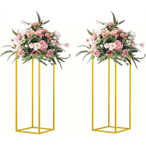 10 Pcs 15.75inch Gold Wedding Flower Vase Metal Column Flower Stand , Geometric Centerpieces Vase for Table, Home Party Wedding Decorations
