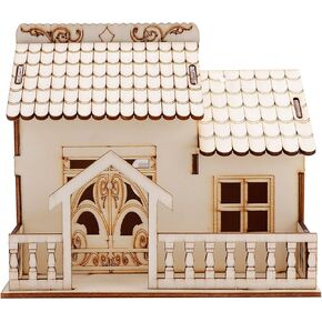 House Piggy Bank ، 13 × 14 × 15 سم مصغرة فيلا صندوق تخزين العملة مع ضوء ليلي ، موديل منزل بنك نقدي خشبي هدية كبيرة لسطح المكتب (#2)