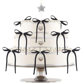 10pcs Bow Cake Topper, 5x7in Black Polyester Bow Pearl Cake Decorations Elegant Vintage Coquette Party Dessert Decorations for Birthday Engagement Anniversary