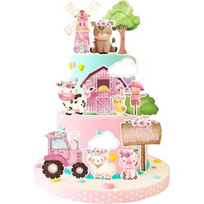 Memovan Farm Cake Toppers 14pcs Farm Animal Chicken Sheep Pig Cow Cupcake Topper تختار زراعة كعكة البقر للمزرعة للبناء المزرعة البقر البقر حفلة استحمام الطفل