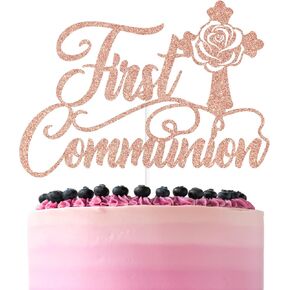 Rose Gold Glitter First Communion Cake Topper, My Baptism Day/On Your Confirmation, Baptism Baby Shower Baby's 1st Birthday Party Decorations Supplies