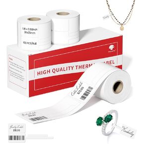ورق ملصق متوافق مع Phomemo M100/M110/M250/M220/M260/M108 طابعة تسمية ، أسعار المجوهرات الملصقات الحرارية الملصقات ملصقات ملصقات ذاتية ، 1.18 × 0.98 بوصة (30x25mm+45mm) ، 100pcsx3 لفة لفة