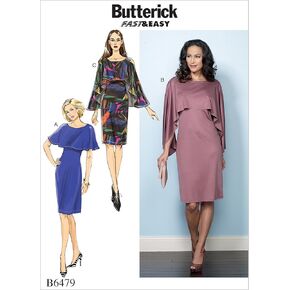 أنماط Butterick تفتقد فساتين السحب مع الكأس المرفقة ، A5 (6-8-10-12-14)