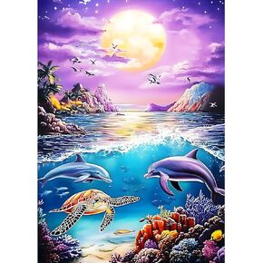 MXJSUA Ocean Scene Miamond Painting Kits للبالغين ، مجموعات فنون Diamond 5D للمبتدئين ، DIY Cull Drill Paint with Diamond ، Decore Home Wall Decor
