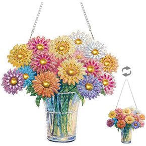 eiflow DIY Hanging Diamond Art Kit Vase Daisy ، Acrylic Diamonds Painting Board Kit Flower ، 5D GEM Art Ornament Kit للبالغين ،