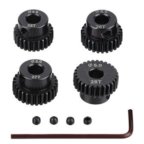 RC Motor Pinion Gear ، 25t 26t 27t 28t 4pcs 48dp 5mm عمود ثقب الثقب التروس مناسبة للوحش 1:10 Scale RC Truck