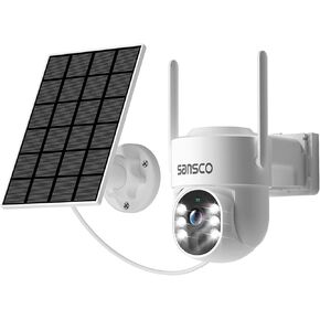 SANSCO Wire-Free Solar Battery Powered Security Camera, Outdoor WiFi Pan Tilt Zoom Camera with Solar Panel, Night Vision, 2 Way Audio