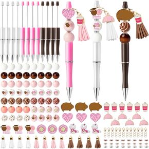 Qimgic Cafecito Beadabable Abs Kit - 12 مجموعة مضحكة Cafecito Chisme DIY proppoint Make with Bead Craft for Kids ، Coffee Party Pen Scarm Scarm Suppies for Women School Tethes Gift