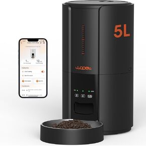 مغذيات WOPET Automatic Cat ، وحدة تغذية WiFi Pet 5L مع التطبيق ، والمجدول موزع الأطعمة الجافة للحيوانات الأليفة للقطط ، وتسجيل صوتي 10s ، ما يصل إلى 10 وجبات في اليوم ، الأسود