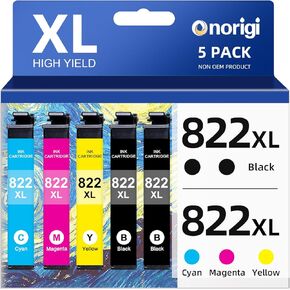 822XL Remanufactured Replacement for 822XL Ink Cartridges Combo Pack T822 822 822XL Printer Ink for Workforce Pro WF-3820 WF-3823 WF-4820 WF-4830 WF-4833 WF-4834 Printer 5-Pack