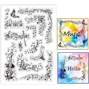 GLOBLELAND Music Note Corner Clear Stamps Piano Violin Lace Silicone Clear Stamp Butterfly Music Transparent Stamps for DIY Scrapbooking Cards Making Photo Album Journal 6.3x4.33inch