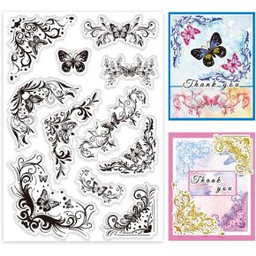 PH PandaHall Butterfly Border Clear Stamps, Borders Transparent Stamp Decorative Clear Stamps Craft Stamp Rubber Stamp for Card Making DIY Scrapbooking Stamp Album Crafting Journal Decoration