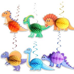6 قطع ديكورات عيد ميلاد الديناصورات ، كرات Dino Honeycomb مع دوامات معلقة ، ديكور لحفلات عيد ميلاد الأطفال لمدة 1 ، 2 ، 3 ، 4 سنوات يا فتى
