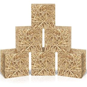 6pcs بالات القش لصناديق الديكور الغربية رعاة البقر المزيفة ديكور مزرعة المزرعة المزرعة المربع مداخن القش بالات من الورق المقوى الهدية صورة كشك محور لروديو عيد ميلاد الأطفال لوازم حفلة الاستحمام