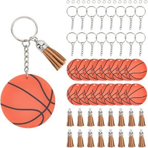 1 Box 64pcs DIY Sports Keychain Basketball Keychain DIY Acrylic Personalized Sports Basketballs DIY Keychains Charms Tassel Kit for Jewelry Key Chain Making Crafts Adult Sport Ball Gifts