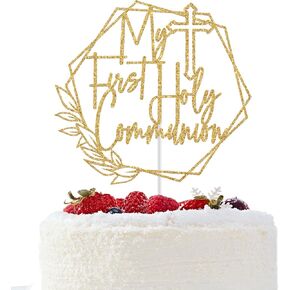 My First Holy Communion Cake Topper, Baptism Cake Decor, God Bless, Wedding Christening Baptism Baby Shower 1st Birthday Party Decorations (Gold Glitter)