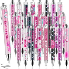 Pasimy 24 PCS ممرضة أقلام التشجيع بالتمريض أقلام كاريكاتير كارتون أسود نقاط الحبر مجموعة للطلاب المساعدين الطبيين التقدير الهدايا