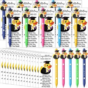 24 Sets Graduation Gifts for Students Bulk Class of 2025 Ballpoint Graduation Party Favors for Guests Duck Ballpoint Pen with Inspirational Cards for College School End of Year