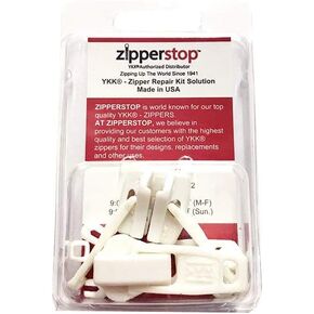 YKK Zipper Repair Kit Solution Vislon #10 Slider/Pull Type Plastic -Top Stoppers (Made in USA) in clamshell box w/hanger (Non Lock Double Pulls, White 2 Pulls-top-stoppers)