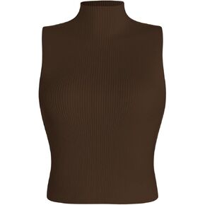 Verdusa Women's Sleeveless High Mock Neck Ribbed Fitted Solid Crop Tank Top in Saudi Arabia