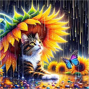 مجموعات الطلاء الماس FHBUBPUP CAT للبالغين ، وأطقم فن زهرة عباد الشمس للمبتدئين ، 5D DIY مثقاب كامل الماس ، فن النقطة ، هدية حرفية مناسبة لتزيين الجدار المنزلي 12 × 12 بوصة