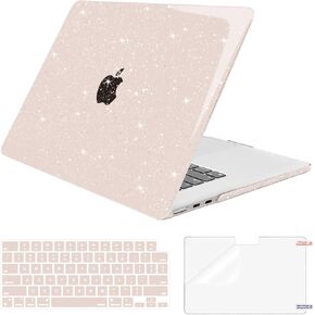 MOSISO Compatible with MacBook Air 15 inch Case 2025 2024 2023 Release M4 A3241 M3 A3114 M2 A2941, Glitter Sparkly Protective Plastic Hard Shell Case&Keyboard Cover&Screen Protector, Transparent