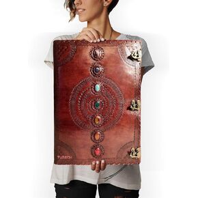 TUZECH Chakra Journal Handmade Huge Leather Bound Journal for Women and Men Book of Shadows Diary College Book Poetry Sketch Spell Book - 1.8 FEET - Giant Leather Diary (22 Inches) 240 Pages