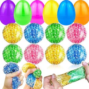 8 Pack Easter Squeeze Stress Balls - 3.4 Inch Large Easter Egg Fillers for Kids Basket Stuffers, Sensory Fidget Toys for Boys Girls, Easter Egg Hunt Prizes, Classroom Gifts