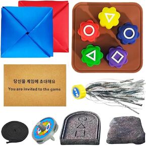 Gonggi Korean Game,Gonggi Korean Tossing/Traditional Games Set-5 Classic Korean Games with Gonggi Stones,Biseokchigi,Paeng-y,DDAKJI and Jebi Kicks for Family Party or Travel Game