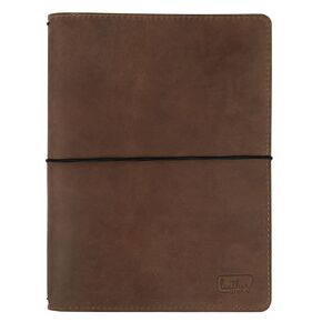 Leather Worx, Refillable Cover for A5 Notebooks (5.75 x 8.25 in.) Classic Cover with Cellphone, Pen, and Card Slots, Full Grain Leather, Handmade, Bourbon Brown