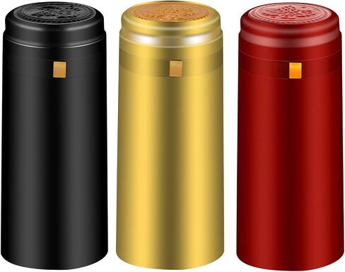 PVC heat shrink capsules 120 count matte black wine shrink wrap sleeves caps clear wine bottle corks capsules for professional, wine making cellars and home use - All Black in Saudi Arabia