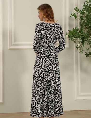 Aphratti Womens Faux Wrap V Neck 3/4 Sleeve Maxi Dress Casual Floral Fit and Flare Long Dresses in Saudi Arabia