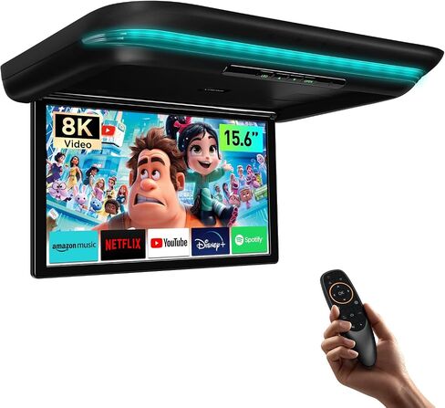 XTRONS 17.3 Inch Motorized Car Overhead Player, 8K FHD IPS Screen Android Car Roof Mount Monitor Built-in Stereo Speakers, Auto Flip Down Car Monitor Support HDMI USB Input in Saudi Arabia