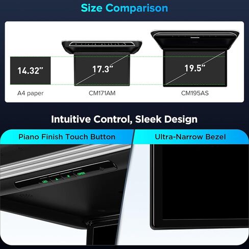 XTRONS 17.3 Inch Motorized Car Overhead Player, 8K FHD IPS Screen Android Car Roof Mount Monitor Built-in Stereo Speakers, Auto Flip Down Car Monitor Support HDMI USB Input in Saudi Arabia