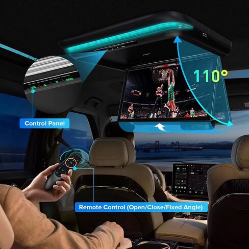 XTRONS 17.3 Inch Motorized Car Overhead Player, 8K FHD IPS Screen Android Car Roof Mount Monitor Built-in Stereo Speakers, Auto Flip Down Car Monitor Support HDMI USB Input in Saudi Arabia