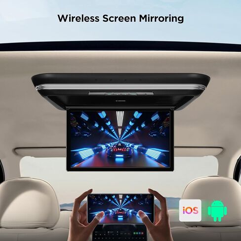 XTRONS 17.3 Inch Motorized Car Overhead Player, 8K FHD IPS Screen Android Car Roof Mount Monitor Built-in Stereo Speakers, Auto Flip Down Car Monitor Support HDMI USB Input in Saudi Arabia