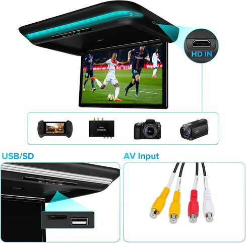 XTRONS 17.3 Inch Motorized Car Overhead Player, 8K FHD IPS Screen Android Car Roof Mount Monitor Built-in Stereo Speakers, Auto Flip Down Car Monitor Support HDMI USB Input in Saudi Arabia