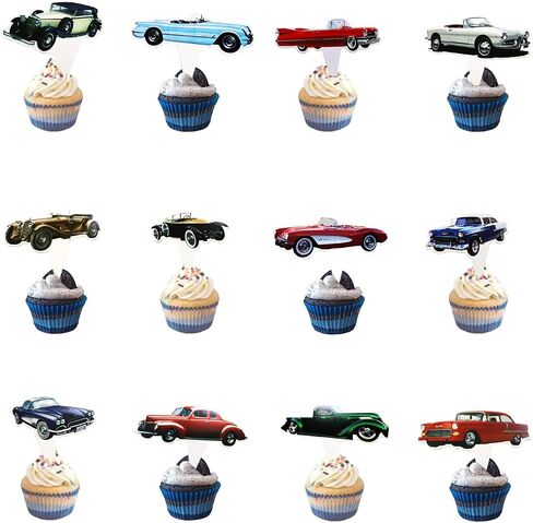 Classic Cars 24 PCS Cupcake Toppers ، 1950's Collectible Vintage Seep Mission Supplies Fords Favors ، Cake Bicks for Birthday Anniversary Wedding Account in Kuwait
