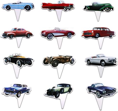 Classic Cars 24 PCS Cupcake Toppers ، 1950's Collectible Vintage Seep Mission Supplies Fords Favors ، Cake Bicks for Birthday Anniversary Wedding Account in Kuwait