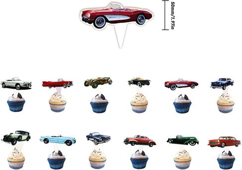 Classic Cars 24 PCS Cupcake Toppers ، 1950's Collectible Vintage Seep Mission Supplies Fords Favors ، Cake Bicks for Birthday Anniversary Wedding Account in Kuwait