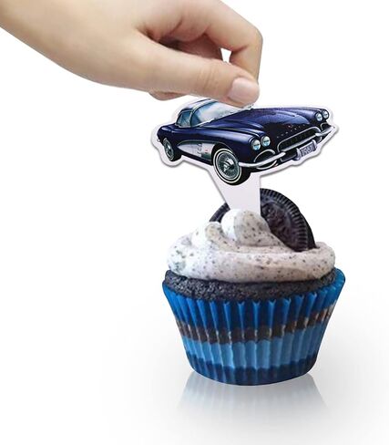 Classic Cars 24 PCS Cupcake Toppers ، 1950's Collectible Vintage Seep Mission Supplies Fords Favors ، Cake Bicks for Birthday Anniversary Wedding Account in Kuwait