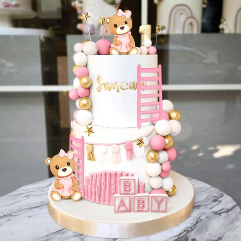 JeVenis Pink Bear Cake Decoration Baby Bear Baby Shower Cake Topper Bears Train Cake Decoration Baby Shower Birthday Cake Decoration in Saudi Arabia