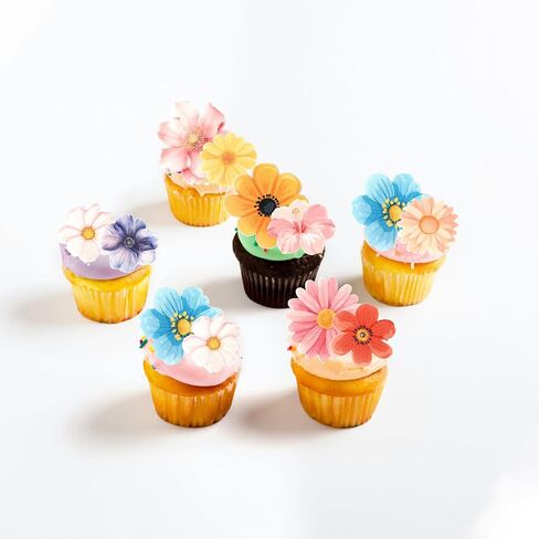 Rsstarxi 60 Pack Flowers Edible Cupcake Toppers Rice Paper Daisy Sunflower Cherry Blossom Cupcake Picks Decoration for Spring Summer Baby Shower Wedding Birthday Party Cake Decorations in Saudi Arabia