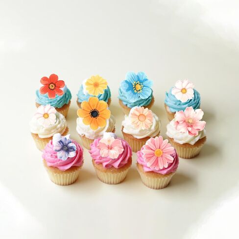 Rsstarxi 60 Pack Flowers Edible Cupcake Toppers Rice Paper Daisy Sunflower Cherry Blossom Cupcake Picks Decoration for Spring Summer Baby Shower Wedding Birthday Party Cake Decorations in Saudi Arabia